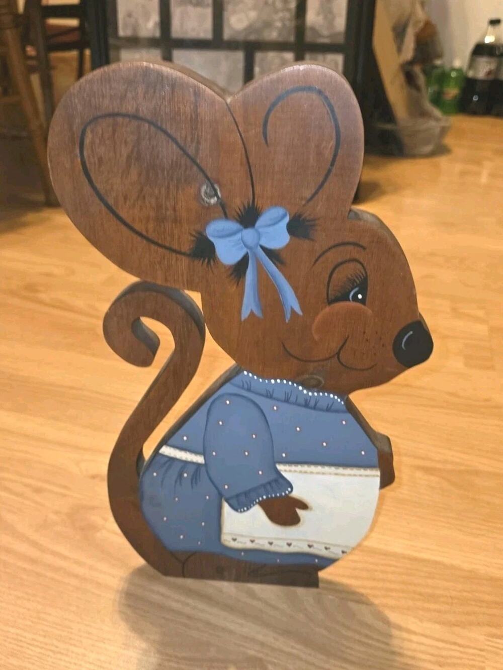 Vintage Hand Painted Made Wood Mouse Doorstop Cottagecore Kitschy GrandmaCore